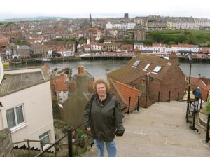 Mardi climbing the 199 steps to the abbey